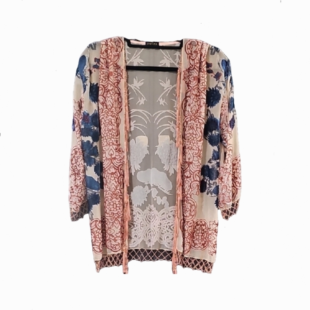 Jay Ley Floral Silk Kimono Cardigan Large